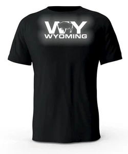 Wyoming WY State Reflective Logo Black T-Shirt - Picture 1 of 3