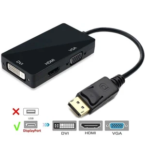 Neuf Displayport DP Mâle vers HDMI/DVI/VGA Femelle 3en1 Adaptateur Convertisseur Câble - Photo 1/8
