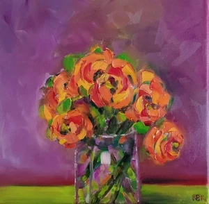 Original Oil Painting Floral Colorful Impasto RBakerKates Boho Flowers - Picture 1 of 3