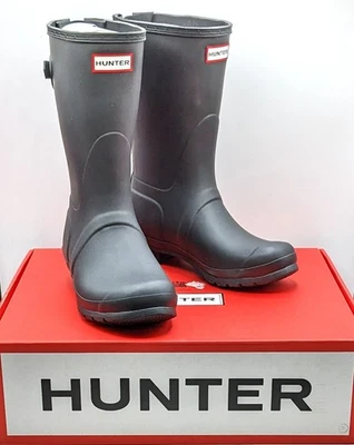 Hunter Original Short Back Adjustable Women’s Waterproof Boots (Matte Black) NEW - Image 1 of 4