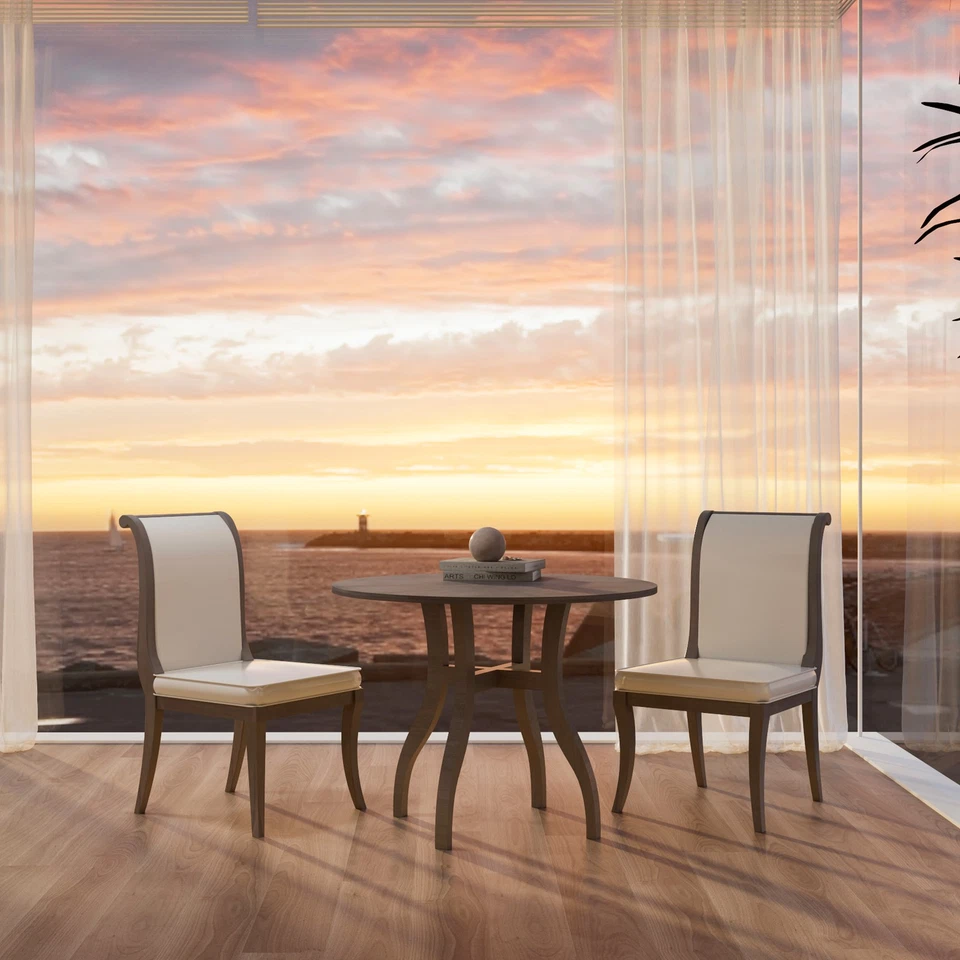 Juego de mesa de comedor gris roble: mesa redonda de 39,4" + 2 sillas - madera maciza tradicional Foto 1 de 1