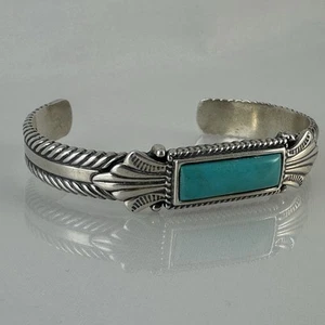 Vintage Pollack Relios 925 Sterling Silver Turquoise Adjustable Cuff Bracelet - Picture 1 of 14