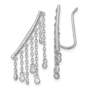 Sterling Silver Polished Fancy Cubic Zirconia Dangle Ear Climber Earrings 1.59gm - Picture 1 of 4