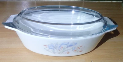 Pyrex Blue Iris Oval Casserole Dish with Lid Vintage England Christmas Gift - Image 1 of 4