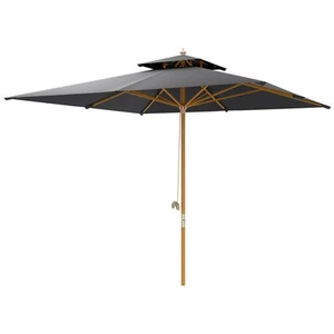 Outsunny 3(m) Wood Square Umbrella Garden Market Parasol Sunshade Black - Picture 1 of 11