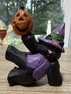 Midwest Eddie Walker Black Cat W/ Pumpkin Witch Hat Halloween Figure Retired - Picture 1 of 6