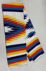 NEW Salvage Maria Double Diamante Blanket Handwoven Upcycled [White/Yellow/Blue] - Picture 1 of 4