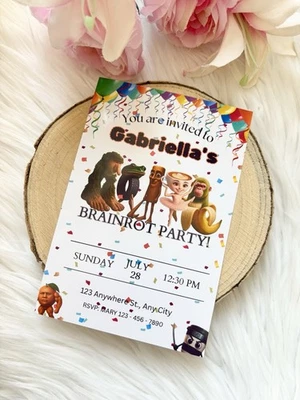 SWEETCHEEKS BOWTIQUE Personalised Italian Brainrot Invitations Party Invites | 10 pack With Envelopes