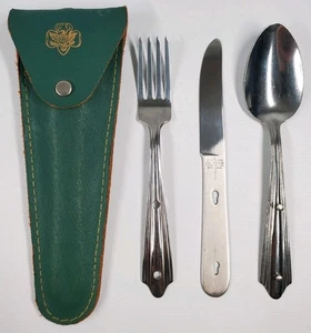 Vintage Pfadfinder Edelstahl Utensilien Set Gürteltasche Geo. Schrade Knife Co - Bild 1 von 6