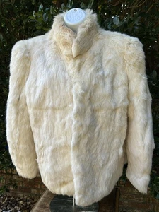 Vintage Iconic Rabbit Fur Coat Womens Size Large Creamy Off White Authentic - Picture 1 of 8
