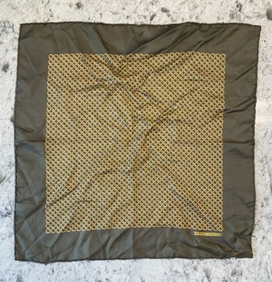 Vintage Hermes Olive Silk Pocket Square Geometric Motif - Image 1 of 4