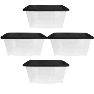 50L Plastic Storage Box 4x Heavy Duty Stackable Container With Lid Home Office - Picture 1 of 24