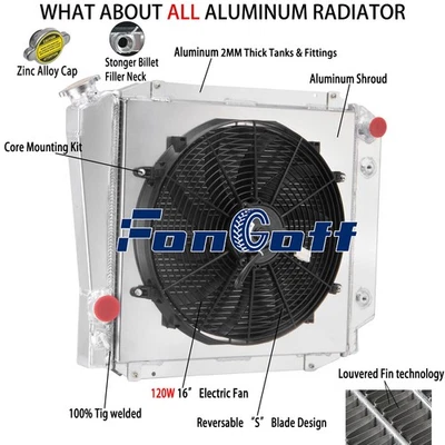3 Row Radiator w/ Shroud Fan For 1966-1977 Ford Early Bronco 5.0L V8 1970 1968 Foto 1 de 4