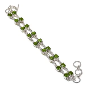 Faceted Peridot Round Gemstone 925 Sterling Silver Gift Jewelry Bracelet 7-8" Z3 - Picture 1 of 7