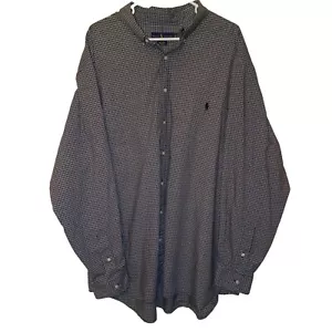 Polo Ralph Lauren Camicia Uomo 3XB Nero Grigio Cotone Elasticizzato Quadri Bottone LS - Foto 1 di 5