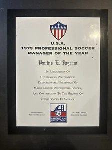 1973 Professional Soccer Manager Of The Year  Paul Ingram ASL NASL Wall Plaque - Picture 1 of 4