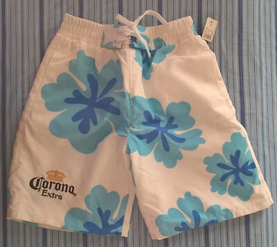 Corona Extra Beer Swimming Trunks Mens Small 30 Lined Blue White Floral 4 Pocket - Image 1 of 4