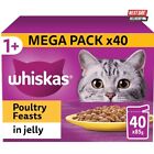40 x 85g Whiskas 1+ Poultry Feasts Mixed Adult Wet Cat Food Pouches in Jelly