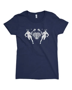 Lacrosse Players with Heart Girls Fitted T-Shirt Lax Gift - Picture 1 of 11