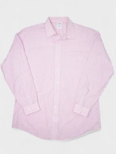 Brooks Brothers Shirt Mens 17 Pink Striped Button Up Long Sleeve Dress Cotton - Picture 1 of 7