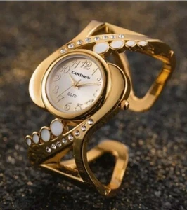 Ladies Womens Bracelet Wrist Watch Quartz Rhinestone, Golden - Picture 1 of 3