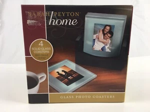 Sarah Peyton Solid Glass Beverage Drink Coasters Set (4) Photo Frame is 2”x3” - Picture 1 of 12