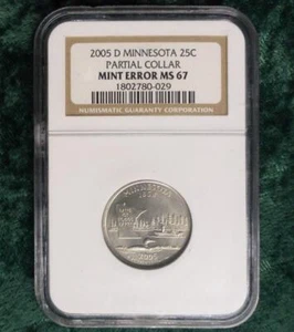 2005 D NGC MS 67 Partial Collar Minnesota State Quarter, Mint Error 25-Cent - Picture 1 of 6