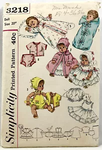 1958 Simplicity Sewing Pattern 3218 Doll Wardrobe Betsy Wetsy Tiny Tears 12836 - Picture 1 of 2