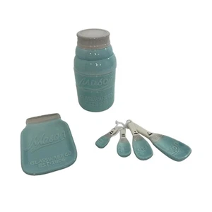 Comfify Mason Jar-Themed Measuring Cups, Spoon Rest, Spoons Aqua Blue Ceramic - Picture 1 of 18