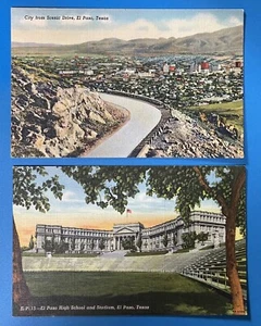 EL PASO Texas TX Linen Postcard Lot High School Stadium & City From Scenic Drive - Picture 1 of 2