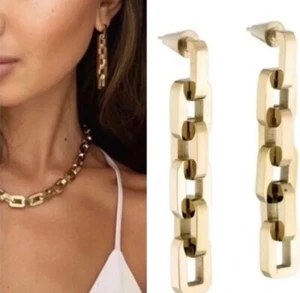 Eddie Borgo Supra Chain Link 12K Gold Finished Earrings New With Tags - Picture 1 of 10