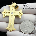 Men's Stainless Steel Clear Cz Stone Gold Plated Cross Charm Pendant*gp86