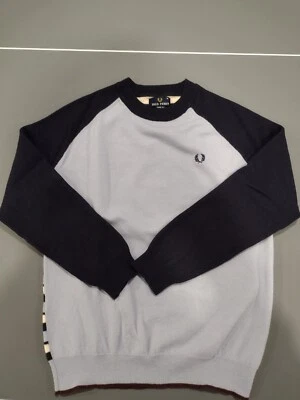Vintage Fred Perry Sweater Mens Medium Blue Striped Cotton Crewneck - Image 1 of 4