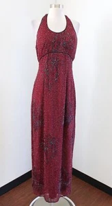 Cristall Wine Red Floral Sequin Beaded Halter Evening Formal Party Dress Size 8 - Picture 1 of 7
