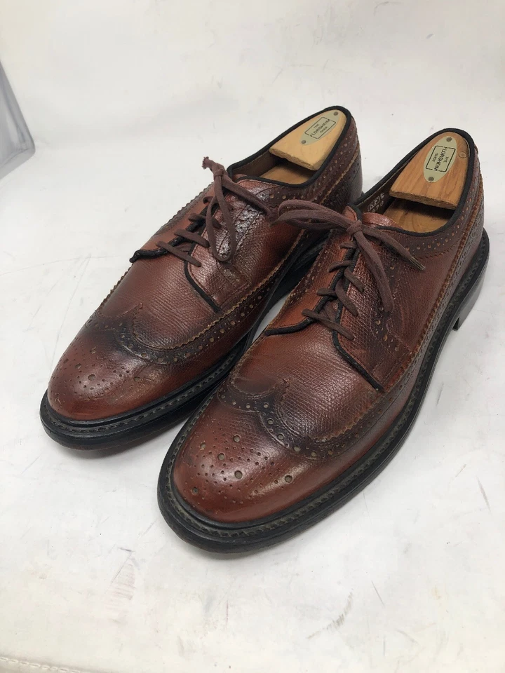 Zapatos de Vestir SEARS Vintage Derby Talla 10M Brogue Puntas de Ala Largas Cuero Marrón Foto 1 de 4