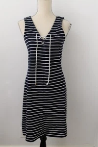 Lauren Ralph Lauren Dress M Navy Blue White Striped preppy Coastal nautical - Picture 1 of 5