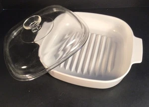 Vintage Corning Ware M-10-GR-B Cooker Grill 10" White Casserole Dish w/Dome Lid - Picture 1 of 7