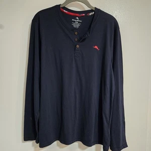 Tommy Bahama Mens Size M Navy Blue Henley Shirt Cotton Marlin Logo Long Sleeve - Picture 1 of 5