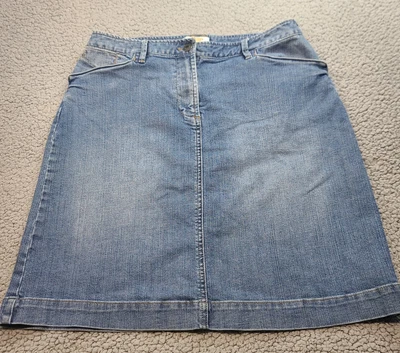 Falda vaquera Talbots Petites para mujer 10 azules línea A bolsillos elásticos usada en excelente estado Foto 1 de 4