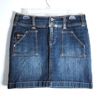 Esprit Womens Size 10 Denim Mini Skirt Zip Pockets Embroidered Distressed - Image 1 of 4