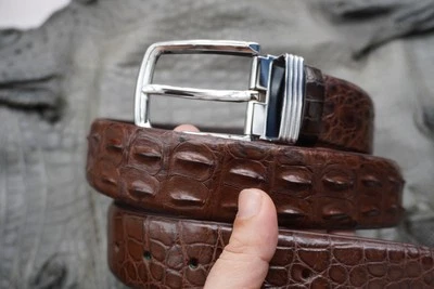 US Stock - Brown Genuine Crocodile Hornback Leather Skin Men's Belt W 1.3" #N16 - Image 1 of 4