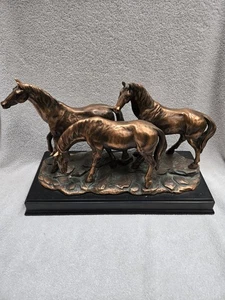 3 Stallions Horses Bronze Copper Plated Figurine Statue Sculpture 15" - Picture 1 of 5