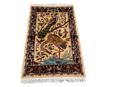 Vintage Hand Knotted Afghan Pictorial Animal Design Area Rug Wool Carpet 4'7x3 - Image 1 of 4