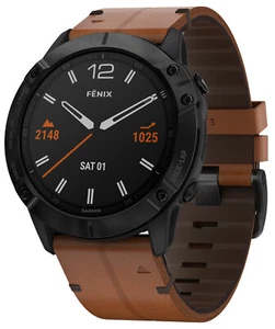 Garmin fenix 6X Saphir Smartwatch Schwarz Lederband Braun 010-02157-14 B-Ware - Bild 1 von 6