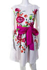 Eliza J Womens Pink Floral A-line Belted Dress White Size 4