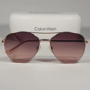 Calvin Klein Half Rim Aviator Sunglasses CK20121S 780 ROSE GOLD Frame And Lens - Picture 1 of 11