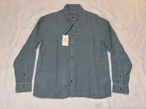 Abercrombie & Fitch men's long sleeve button down linen shirt, Blue, Size Medium - Picture 1 of 9
