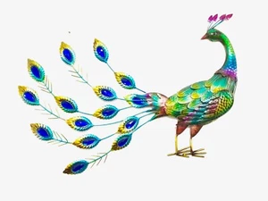 70cm Colourful Metal Peacock With Hand Painted and decorativeTail Wall Art Gift - Picture 1 of 9