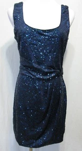 LOVE REIGN Navy Blue Sequined Party Cocktail Dress Sleeeveless Scoop Neck L EUC - Picture 1 of 5