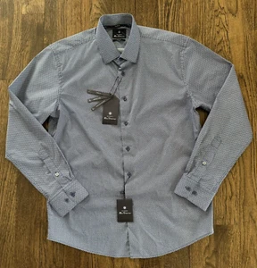 Ben Sherman NWT Mens M 15/15 1/2 32/33 Button Shirt LS Navy Blue White Print NWT - Picture 1 of 17